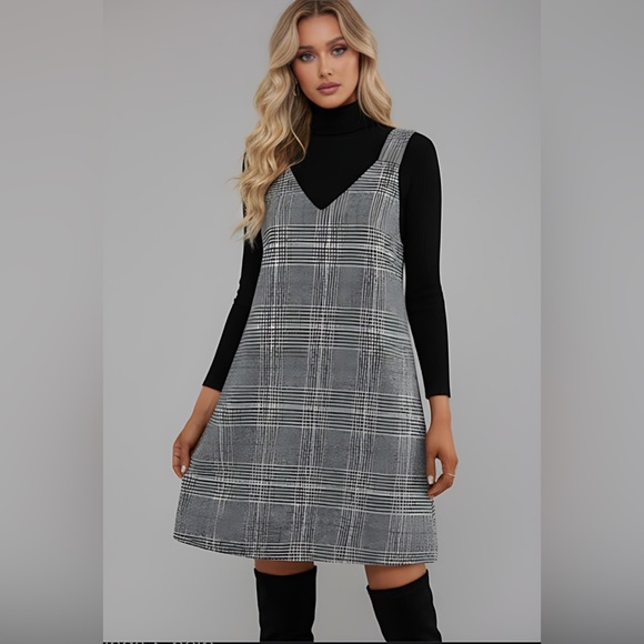 French Plaid Print Overall Dress Grey/Green - Picture 4 of 9